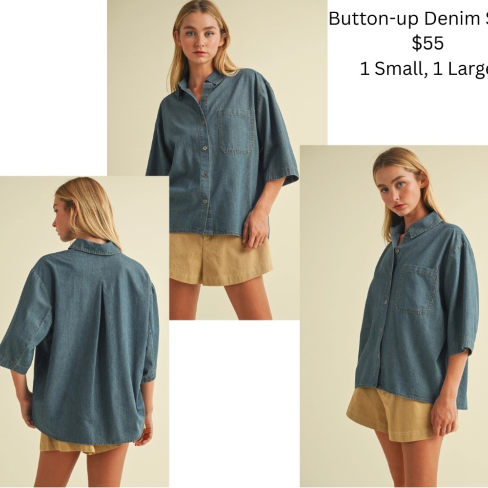 Mustard Seed Blue Gray Oversized Button Down Shirt